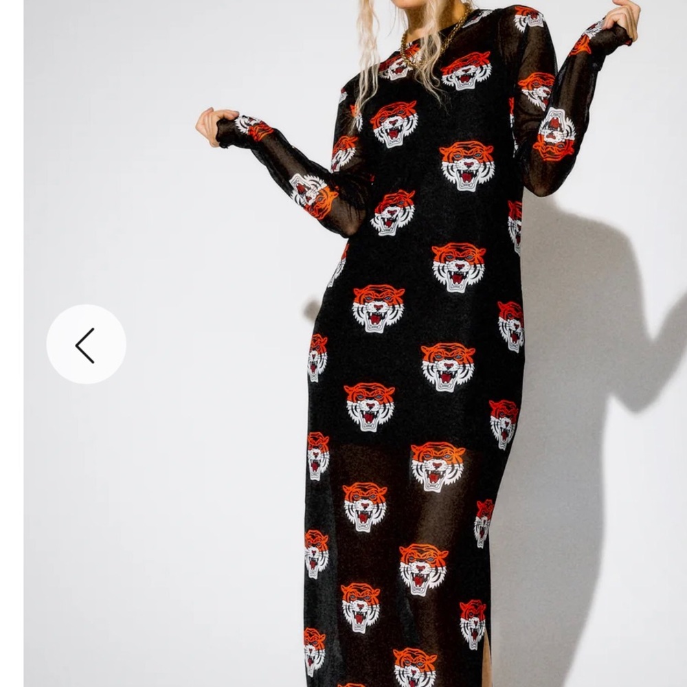 Dressed in LALA Black Mesh Dress with Red and White Tiger Print - Picture 6 of 6